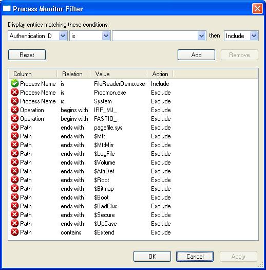 Process Monitor Filter - Process Name